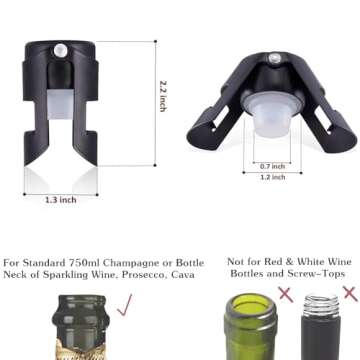 HYZ Champagne Stoppers 2Pack - Stainless Steel Sparkling Wine Bottle Stopper with Pure Silicone Air ...