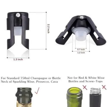 HYZ Champagne Stoppers 2Pack - Stainless Steel Sparkling Wine Bottle Stopper with Pure Silicone Air ...