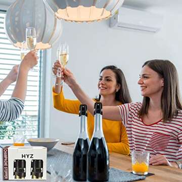 HYZ Champagne Stoppers 2Pack - Stainless Steel Sparkling Wine Bottle Stopper with Pure Silicone Air Tight Seal - Professional Wine Saver for Champagne，Prosecco and Cava (Black)