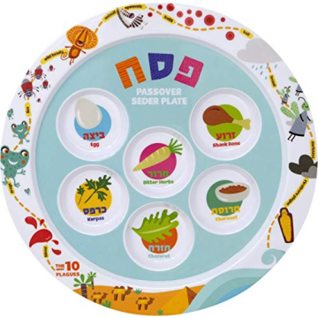 The Dreidel Company Children's Passover Melamine Seder Plate 10 Plagues Design, Traditional Kaarah F...