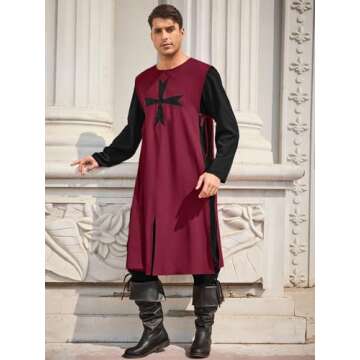 Gafeng Men's Renaissance Costume Knights Templar Crusader Tunic Medieval LARP Halloween Adult Two Pi...
