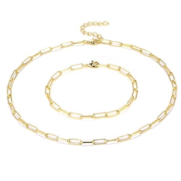 BOUTIQUELOVIN Gold Plated Paperclip Chain Jewelry Set