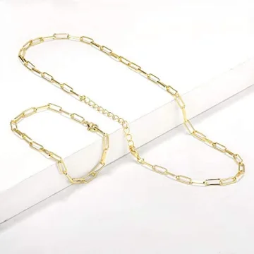 BOUTIQUELOVIN Gold Plated Paperclip Chain Jewelry Set
