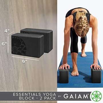 Gaiam Essentials Yoga Block (Set of 2) - Supportive Foam Blocks - Soft Non-Slip Surface for Yoga, Pilates, Meditation - Easy-Grip Beveled Edges - Helps with Alignment and Motion - Black, Premium