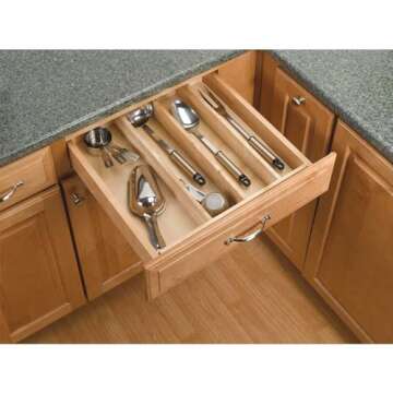 Rev-A-Shelf Trim-to-Fit Silverware Drawer Organizer For Kitchen Utensils, Cutlery Cabinet Storage Di...