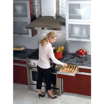 Rev-A-Shelf Trim-to-Fit Silverware Drawer Organizer For Kitchen Utensils, Cutlery Cabinet Storage Divider Insert, 18.5" x 22", Maple Wood, 4WUT-1