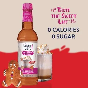 Jordan's Skinny Syrups Sugar Free Coffee Syrup, Gingerbread Latte Flavor Drink Mix, Zero Calorie Flavoring for Lattes, Protein Shake, Food & More, Gluten Free, Keto Friendly, 25.4 Fl Oz, 1 Pack