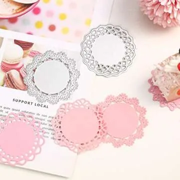 6 Pieces Metal Die Cuts Embossing Folders Different Patterns Round Lace Flower Border Cutting Dies Stencils Decorative Embossing Paper Dies for Card Scrapbooking DIY