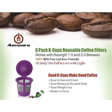 Maxware Reusable Coffee Filters for Keurig - Eco-Friendly Brew