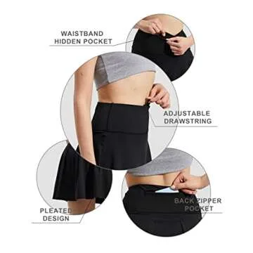 ZUTY 18" High Waisted Tennis Skirt for Women Skorts Skirts with Pockets Casual Modest Long Golf Athletic Running Black XL