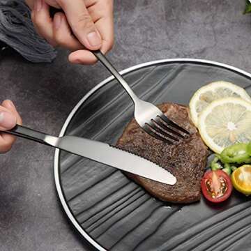 Portable Travel Utensils Set with Case 18/8 Stainless Steel Black Silverware Sets Include Knife Fork and Spoon with Case Reusable Flatware Sets for Lunch Box and Camping (Black)