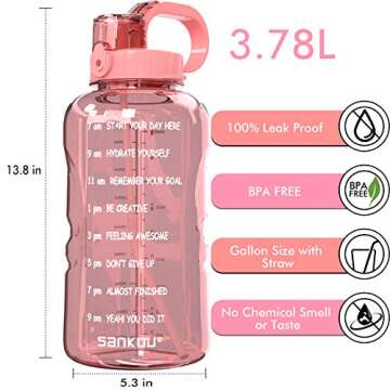 SANKUU Large 1 Gallon/128oz (When Full) Gallon Water Bottle Motivational with Time Marker & Straw, Leakproof Water Jug Ensure You Drink Daily Water Throughout The Fitness Day
