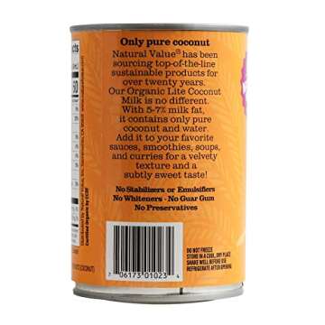 Natural Value Organic Lite Coconut Milk, 13.5 Ounce Cans (Pack of 12)