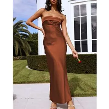 Realtix Satin Silk Backless Maxi Dress for Women