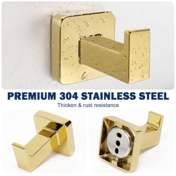 Stylish Gold Rustproof Bath Towel Hooks - NearMoon 3 Pack