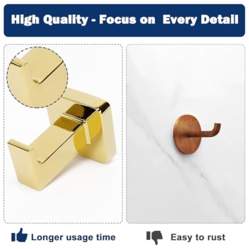 Stylish Gold Rustproof Bath Towel Hooks - NearMoon 3 Pack