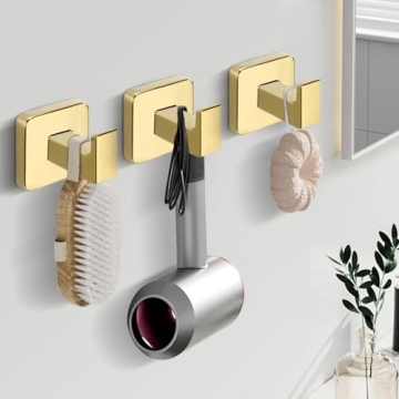 Stylish Gold Rustproof Bath Towel Hooks - NearMoon 3 Pack