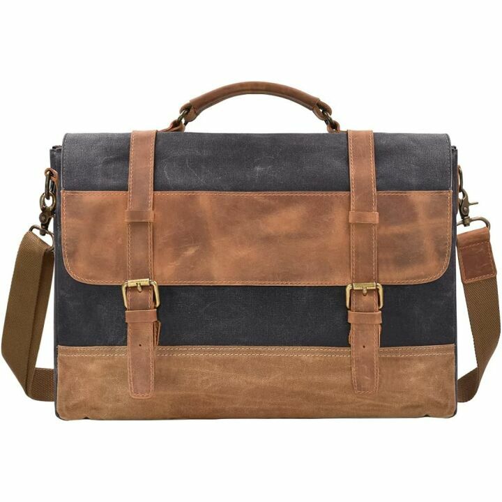 Vintage Leather Canvas Messenger Bag for Men