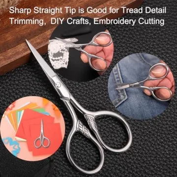 HITOPTY Small Precision Scissors, 3.5inch Stainless Steel Multi-Purpose Vintage Beauty Grooming Kit for Facial Hair, Eyebrow, Eyelash, Beard, Moustache with PU Sheath