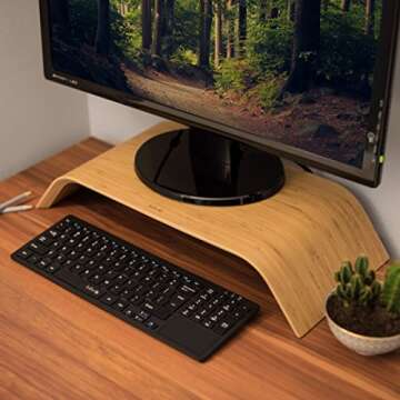 Kalibri Wood Monitor Stand Riser - Stylish Bamboo Desktop Dock for PC and Laptop