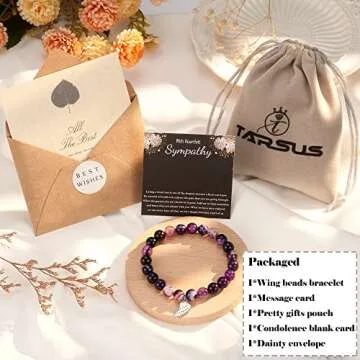 Tarsus Sympathy Gift, Amethyst Stone Beads Remembrance Bracelet, Bereavement In Memorial Sympathy Gifts for Loss of Mom Mother Dad Father Husband Pet Condolence Grief Jewelry