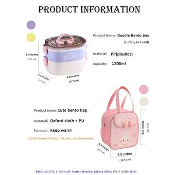 Paidideng Kawaii Bento Box Bento Lunch Box with Lunch Bag,Tableware,Biscuit bags,2 Layers Stacked Leakproof Cute Lunch Box,for Travel,Office,Gym. (purple)