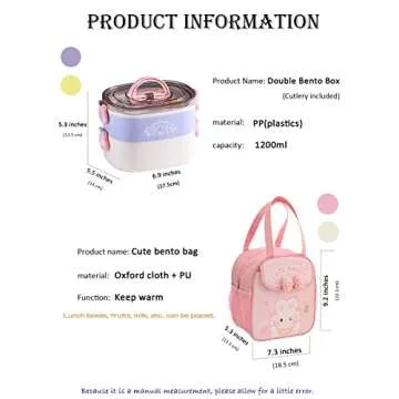 Paidideng Kawaii Bento Box Bento Lunch Box with Lunch Bag,Tableware,Biscuit bags,2 Layers Stacked Leakproof Cute Lunch Box,for Travel,Office,Gym. (purple)