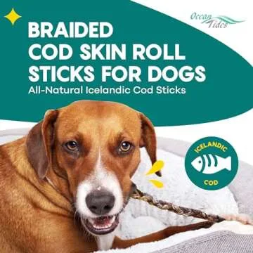 Ocean Tides Braided Icelandic Atlantic Cod Skins for Dogs and Cats, Fish Skin Dog Treats, Cod Sticks...