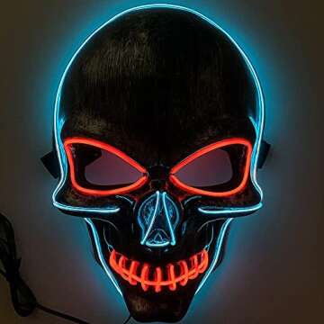 Halloween Scary Mask Cosplay Led - LED Light up Masks Scary Purge Mask 3 Modes Adjustable Holiday Masquerade Cosplay Halloween Festival Party (Ice blue+red)