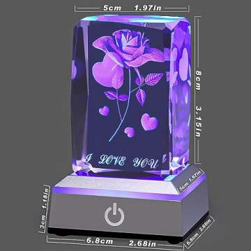 hochance 3D Rose Crystal Multicolor Nightlight I Love You Decolamp,Perfect Valentines Day Gifts Ideas for Her My Girlfriend Wife Mom - Unique Anniversary Birthday Presents