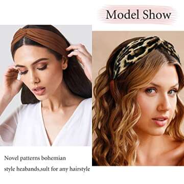 Kachanaa 6 Pack Boho Wide Headbands for Yoga and Workouts - Women's Soft Elastic Non-Slip Turbans an...