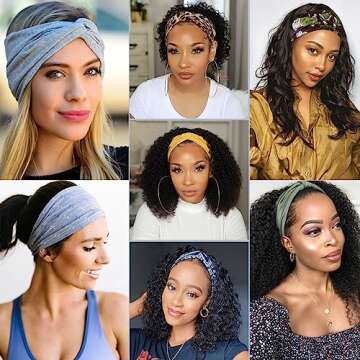 Kachanaa 6 Pack Boho Wide Headbands for Yoga and Workouts - Women's Soft Elastic Non-Slip Turbans and Hair Accessories