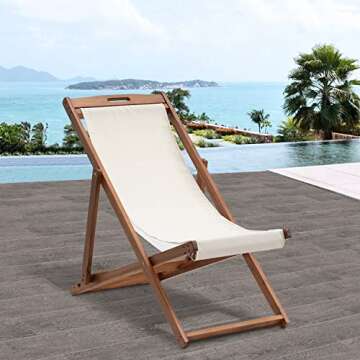 Outdoor Wooden Patio Lounge Chair 2 Set Beach Sling Chair Set Height Portable Reclining Beach Chair ...