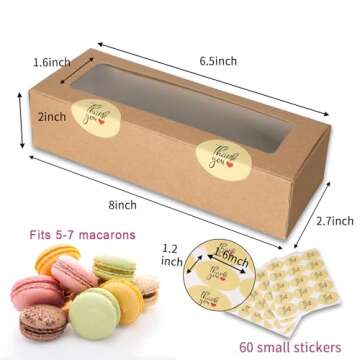 30 Pack Macaron Boxes Packaging for 5 to 7 Macarons with 60 Pcs Stickers for Home DIY Baking Gift(Brown)