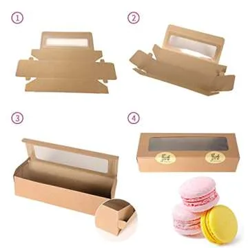 30 Pack Macaron Boxes Packaging for 5 to 7 Macarons with 60 Pcs Stickers for Home DIY Baking Gift(Brown)