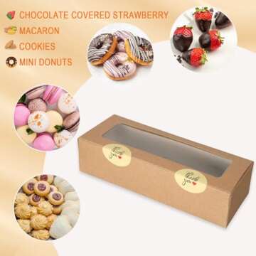 30 Pack Macaron Boxes Packaging for 5 to 7 Macarons with 60 Pcs Stickers for Home DIY Baking Gift(Brown)