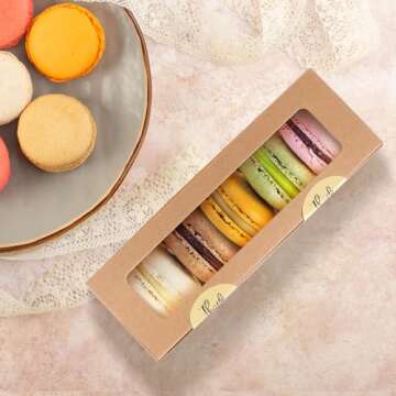 30 Pack Macaron Boxes Packaging for 5 to 7 Macarons with 60 Pcs Stickers for Home DIY Baking Gift(Brown)