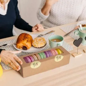 30 Pack Macaron Boxes Packaging for 5 to 7 Macarons with 60 Pcs Stickers for Home DIY Baking Gift(Brown)
