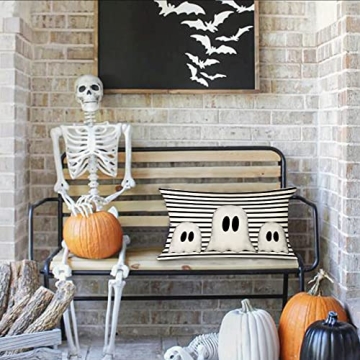GEEORY Ghost Striped Halloween Pillow Cover for Fall Decor
