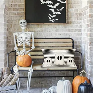 GEEORY Ghost Striped Halloween Pillow Cover for Fall Decor