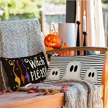 GEEORY Ghost Striped Halloween Pillow Cover for Fall Decor