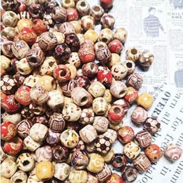300pcs Mixed Painted Barrel Wood Spacer Beads, BetterJonny 12mm Round Printed Pattern Drum Wood Loos...