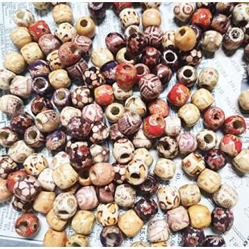 300pcs Mixed Painted Barrel Wood Spacer Beads, BetterJonny 12mm Round Printed Pattern Drum Wood Loose Beads for DIY Making Bracelet Necklace Jewelry Hair Craft Project