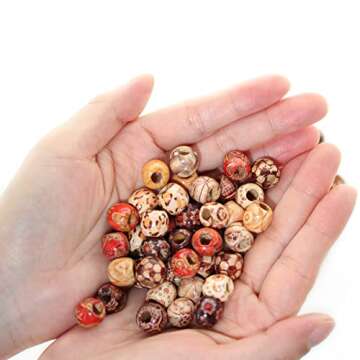 300pcs Mixed Painted Barrel Wood Spacer Beads, BetterJonny 12mm Round Printed Pattern Drum Wood Loose Beads for DIY Making Bracelet Necklace Jewelry Hair Craft Project