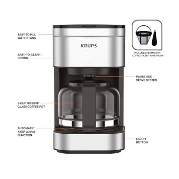 Krups 5 Cup Compact Coffee Maker with Reusable Filter