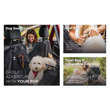 Vibes Dog Supply Luxury Pet Seat Cover - Bonus Seat Belt & Collapsible Dog Bowl & Treat Bag for Truc...