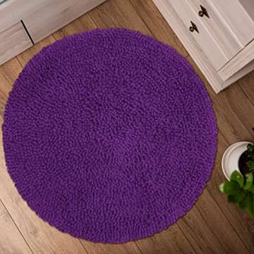 Chardin home Egg Plant (Purple) Round Bath Mat | 2 feet Boho Bathroom Rug | Also Perfect for Kids Rooms, Nurseries, Bedside, dorms, Half Baths and Powder Rooms | Machine Washable, Soft & Plus