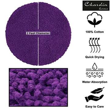 Chardin home Egg Plant (Purple) Round Bath Mat | 2 feet Boho Bathroom Rug | Also Perfect for Kids Rooms, Nurseries, Bedside, dorms, Half Baths and Powder Rooms | Machine Washable, Soft & Plus