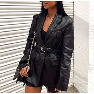 Women Button Down Faux Leather Jackets Suede Tassel Hem Crop Jacket Oversized PU Blazer Coat Outwear Trendy Streetwear