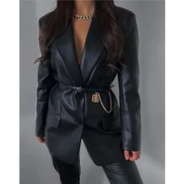 Women Button Down Faux Leather Jackets Suede Tassel Hem Crop Jacket Oversized PU Blazer Coat Outwear Trendy Streetwear
